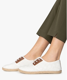 GEMO Derbies femme souples en toile et lacets cordelette Blanc