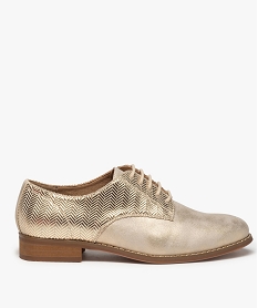 derbies femme a empiecements varies dessus mat et quartiers a motifs chevrons or jauneB394801_1