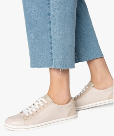 GEMO Tennis femme à semelle fine et détails pailletés beige standard