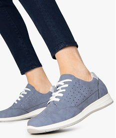 GEMO Baskets femme unies à lacets et semelle contrastante bleu standard