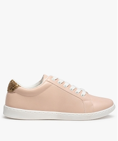 GEMO Tennis femme à lacets unies avec contrefort pailleté Rose