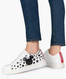 GEMO Tennis femme unie à lacets imprimée Mickey et étoiles Blanc