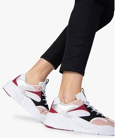 GEMO Baskets femme running multicolores à détails métallisés rose chine