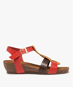 GEMO Sandales femme à brides en cuir colorées et talon compensé rouge vif