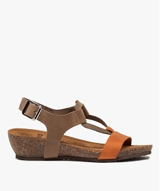 GEMO Sandales femme en cuir à petit talon compensé marron standard