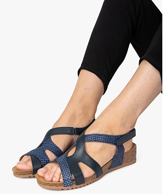 sandales femme confort a scratch et talon compense bleu sandales plates et nu-piedsB401501_1
