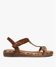 GEMO Sandales femme en cuir à brides fantaisie marron standard