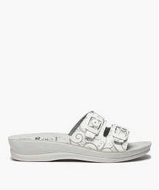 GEMO Mules femme confort avec double bride à boucle à motifs blanc standard
