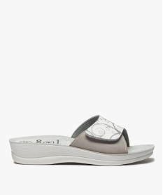 GEMO Mules femme confort avec bandeau à scratch ajustable et à motifs blanc standard