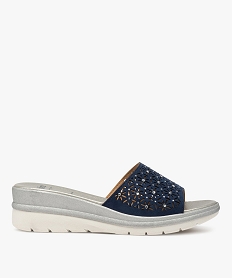 GEMO Mules femme confort à bandeau ajouré et strass Bleu