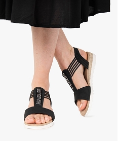 sandales femme a petit talon compense et brides elastiques noirB411001_1