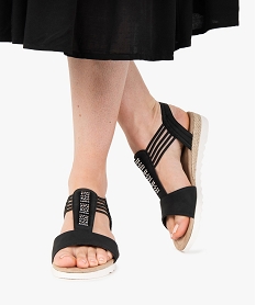 GEMO Sandales à petit talon compensé et brides élastiques femme noir vif