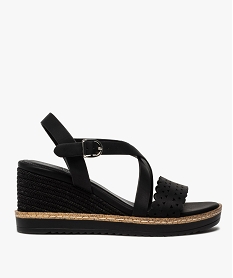 GEMO Sandales femme à talon compensé et bride ajourée noir standard