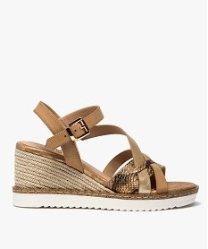 GEMO Sandales femme à talon compensé et brides fantaisie Beige