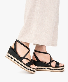 GEMO Sandales femme à talon compensé avec clous décoratifs noir standard