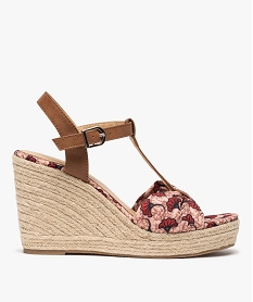 GEMO Sandales femme à talon compensé et bride drapée en tissu Multicolore