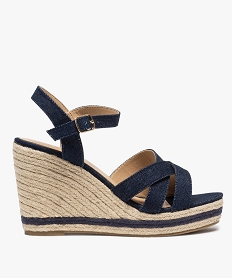 GEMO Sandales femme en denim et talon compensé en corde bleu chine