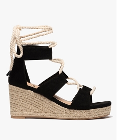 GEMO Sandales femme à talon compensé laçage cordelette noir standard