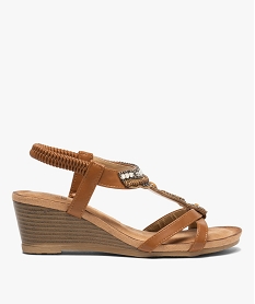 GEMO Sandales femme à bride talon élastique ornée de perles marron standard