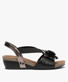 GEMO Sandales femme à talon compensé brides élastiques et fleur noir standard