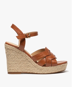 GEMO Sandales femme à talon compensé dessus imitation croco marron standard