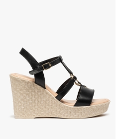 GEMO Sandales femme à talon compensé et anneau métallique noir standard