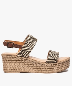 GEMO Sandales femmes à talon compensé et larges brides tissées marron standard