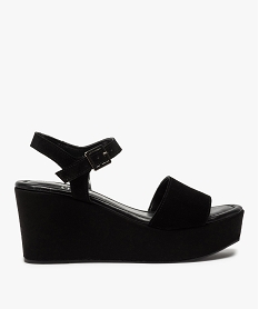 GEMO Sandales femme compensées dessus cuir suédé uni noir standard