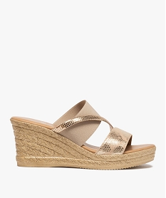 GEMO Mules femme à talon compensé et bride élastique dorées dore
