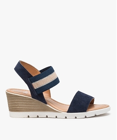 GEMO Sandales femme à talon compensé et bride élastiquée Bleu