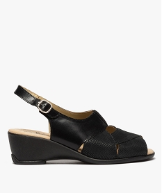 GEMO Sandales femme confort compensées dessus cuir uni noir standard