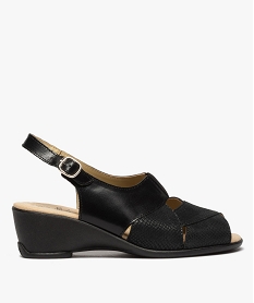 GEMO Sandales femme confort compensées dessus cuir uni Noir