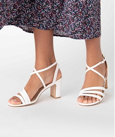 GEMO Sandales femme unies à haut talon carré et fines brides blanc standard