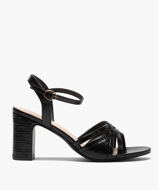 GEMO Sandales femme unies à talon carré et fines brides Dessus imitation croco noir standard