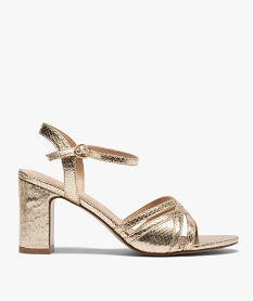 GEMO Sandales femme unies à talon carré et fines brides Dessus imitation serpent dore