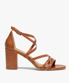 GEMO Sandales femme à talon et fines brides imitation serpent marron standard