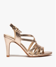 GEMO Sandales femme à talon haut et fines brides métallisées marron standard