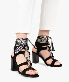 GEMO Sandales femme à talon carré et laçage foulard noir standard