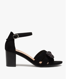 GEMO Sandales femme à talon dessus suédine et nœud en tissu noir standard