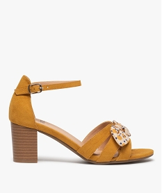 GEMO Sandales femme à talon dessus suédine et nœud en tissu jaune standard