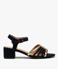GEMO Sandales femme suédées à talon carré et détails métallisés bleu standard