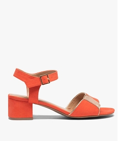 GEMO Sandales femme rétro en suédine et petit talon carré orange standard