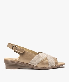 GEMO Sandales femme confort en cuir avec détails brillants Beige