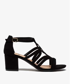 GEMO Sandales femme à talon carré et brides unies en suédine noir standard