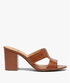 GEMO Mules femme unies à talon dessus imitation croco marron standard