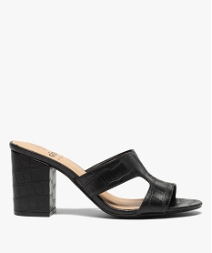 GEMO Mules femme unies à talon dessus imitation croco noir standard