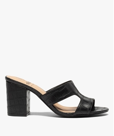 GEMO Mules femme unies à talon dessus imitation croco Noir