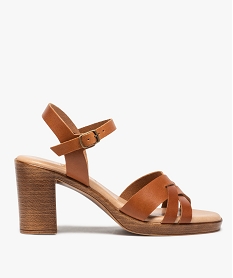 GEMO Sandales femme à talon carré et tige unie en cuir marron standard