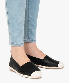 GEMO Ballerines femme style espadrilles en toile brillante noir standard