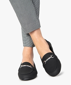 GEMO Mocassins femme à talon plat avec barrette métallique noir standard